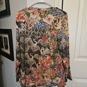 Johnny Was Floral Long Sleeve Top - Black and Multicolor